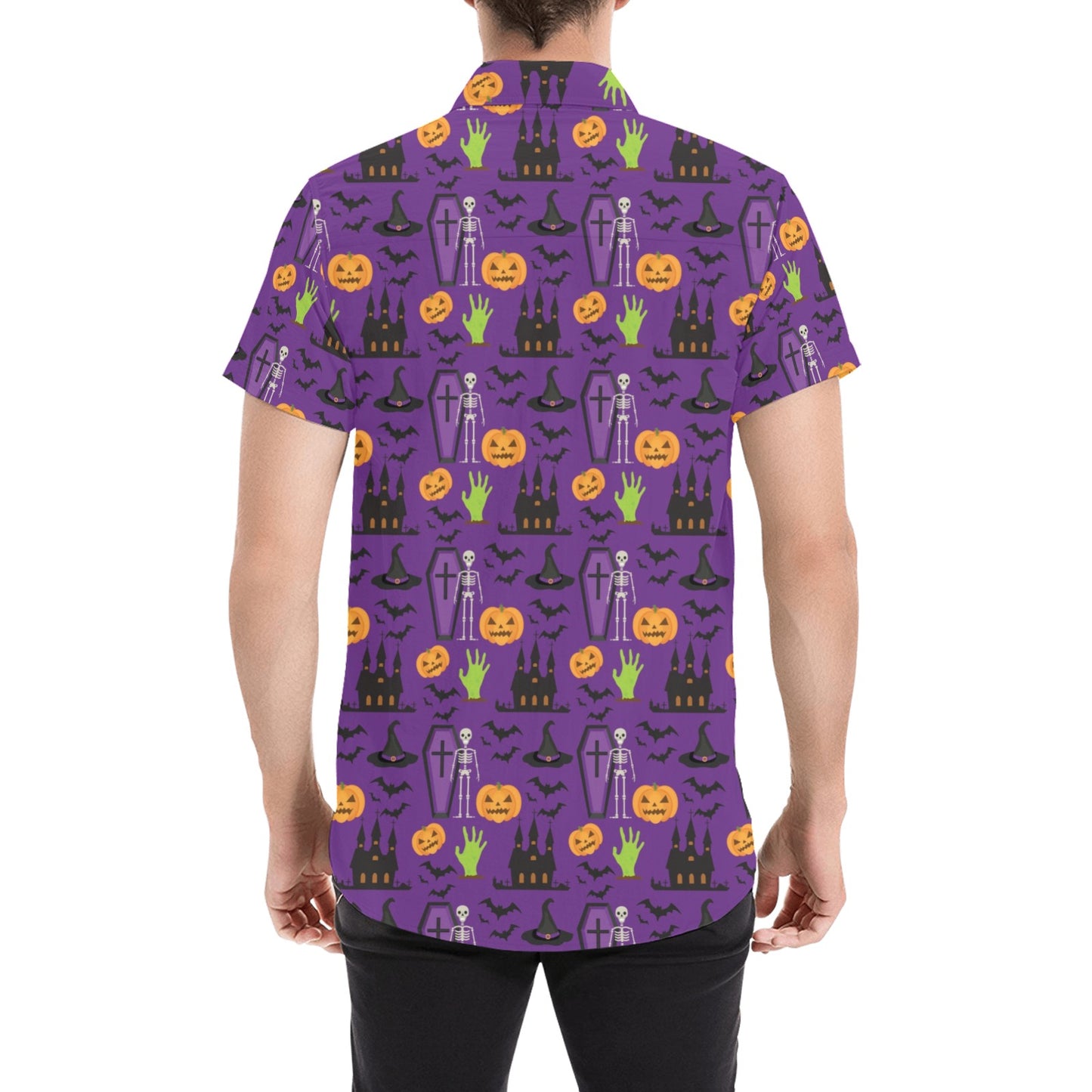 Halloween Print Design LKS403 Men Short Sleeve Button Up Shirt