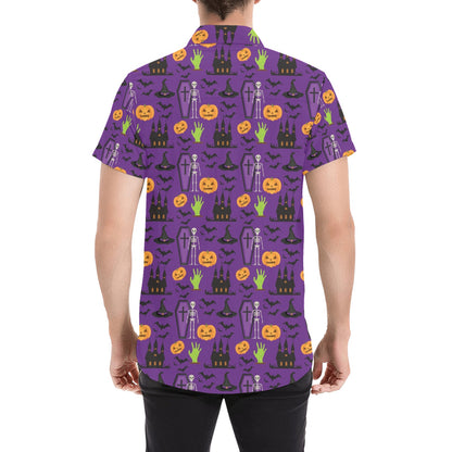 Halloween Print Design LKS403 Men Short Sleeve Button Up Shirt