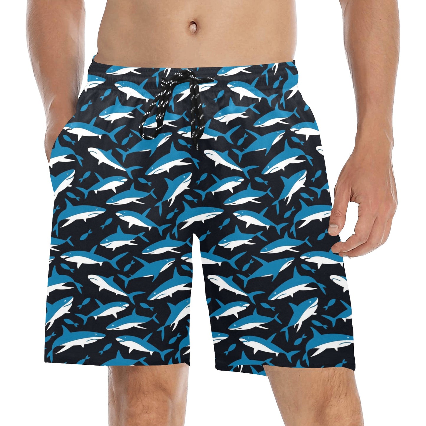Shark Print Design LKS303 Men's Swim Trunks Beach Shorts
