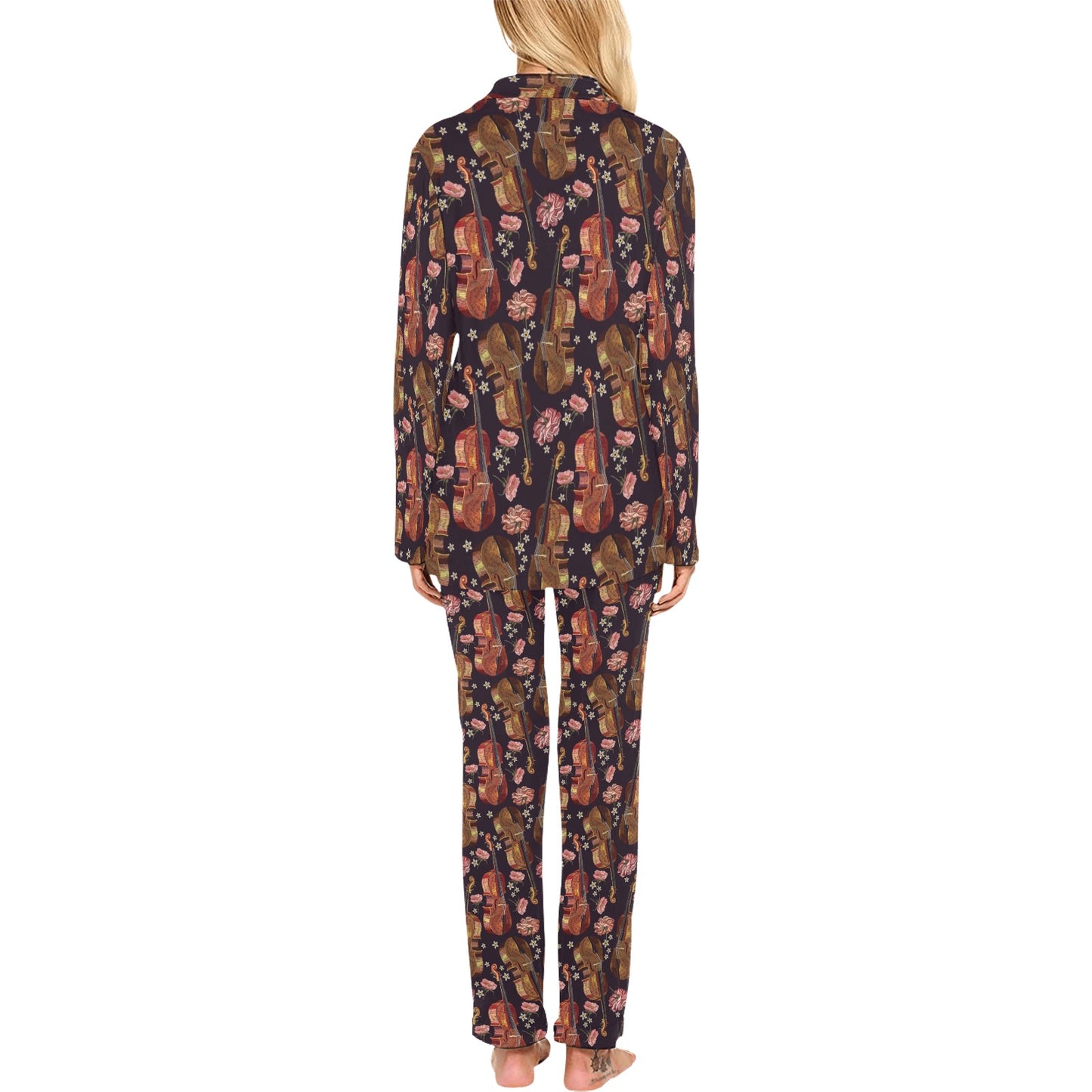 Violin Print Design LKS402 Women's Long Pajama Set
