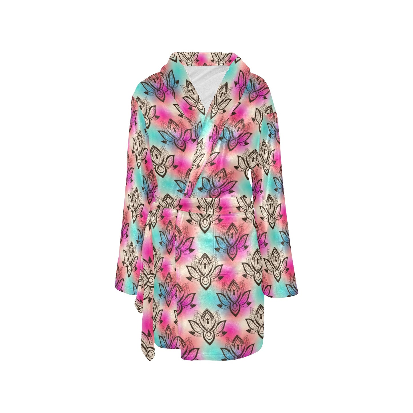 lotus Boho Pattern Print Design LO02 Women's Fleece Robe