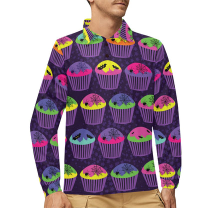 CupCake Halloween Long Sleeve Polo Shirt For Men's