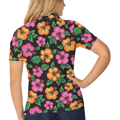 Hibiscus Pattern Print Design HB029 Women's Polo Shirt
