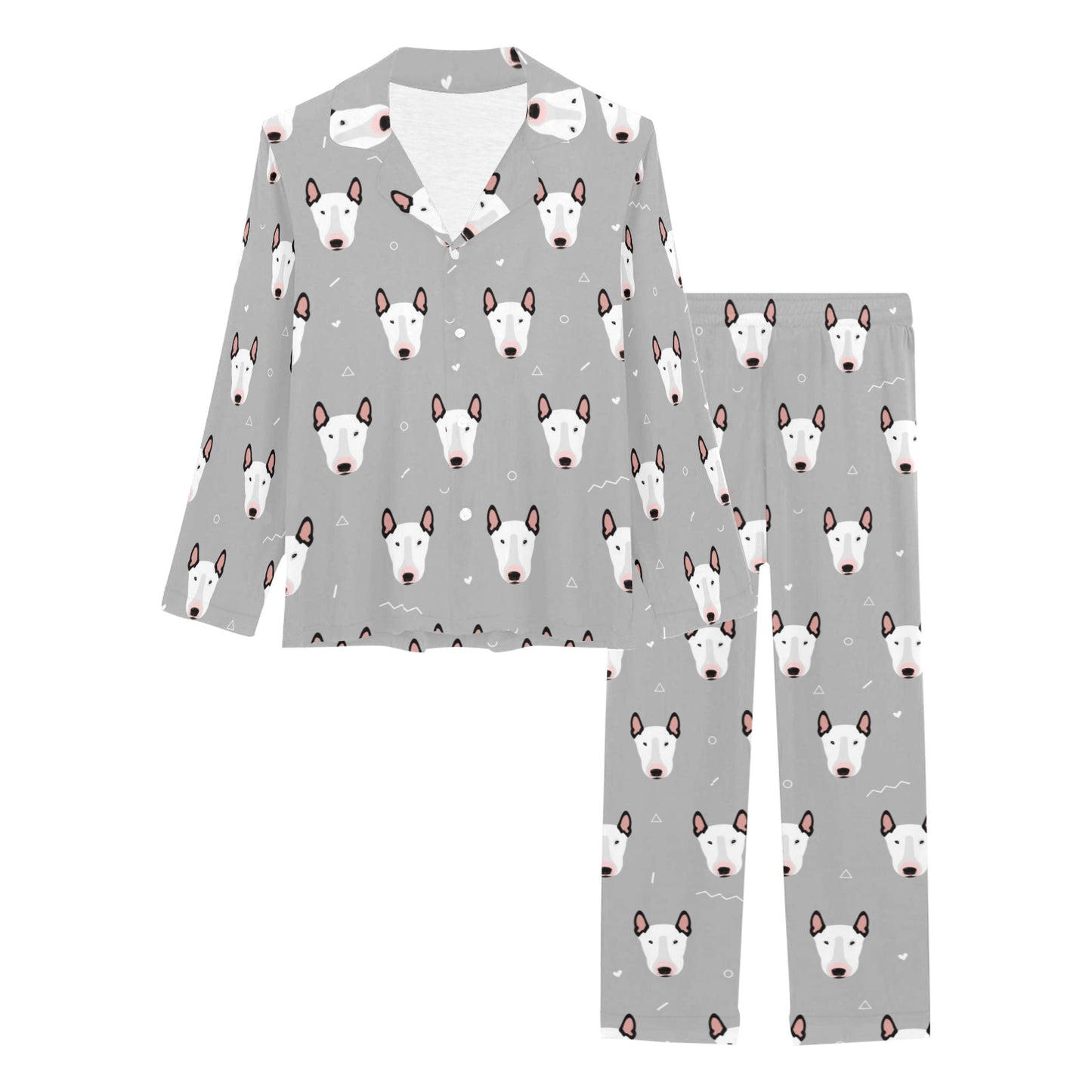 Bull Terrier Head Print Pattern Women's Long Pajama Set