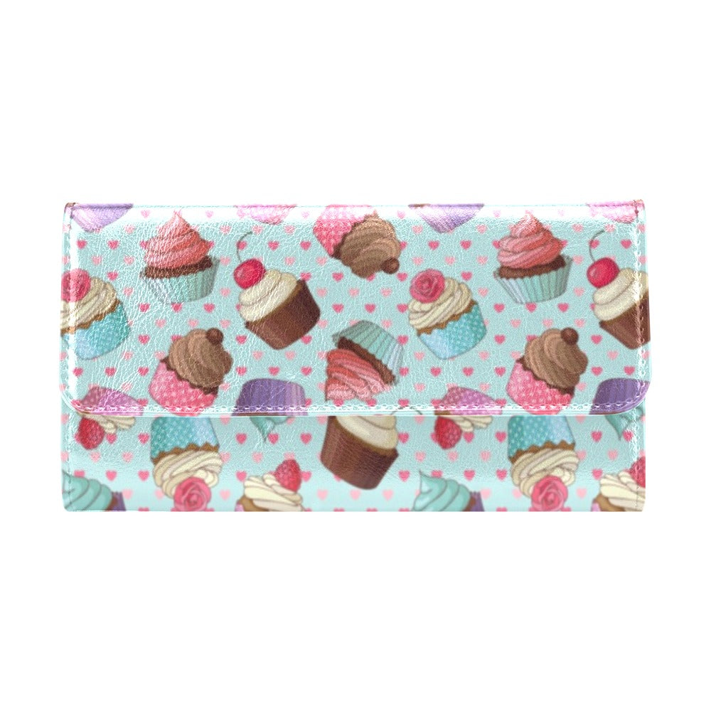 Cupcakes Fancy Heart Print Pattern Women's Trifold Wallet