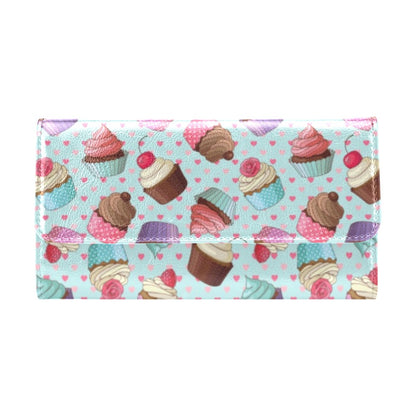 Cupcakes Fancy Heart Print Pattern Women's Trifold Wallet
