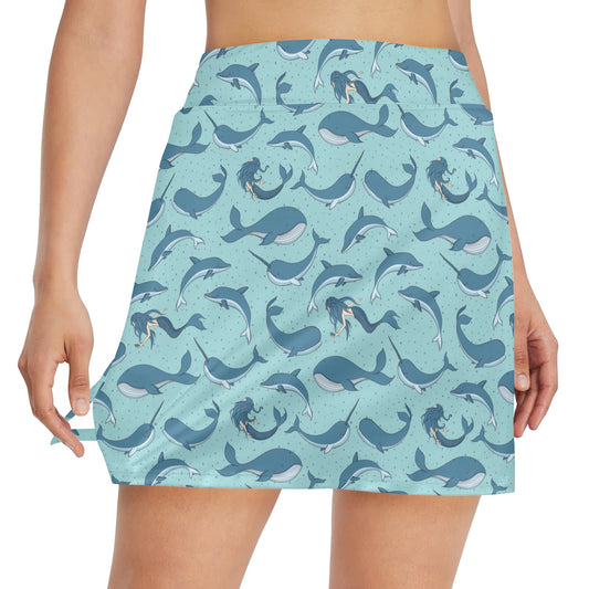 Narwhal Themed Print 17" Golf & Pickleball Skort with Pockets