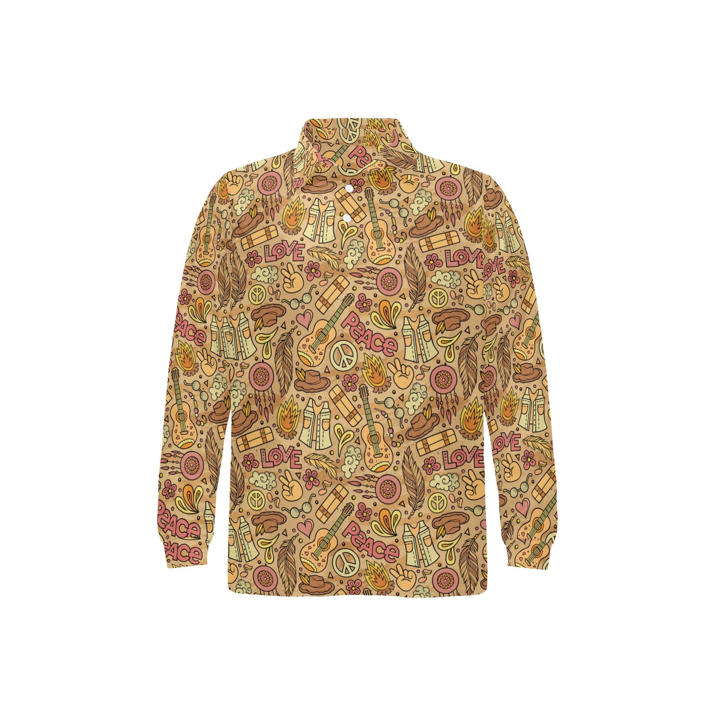 Hippie Print Design LKS305 Long Sleeve Polo Shirt For Men's