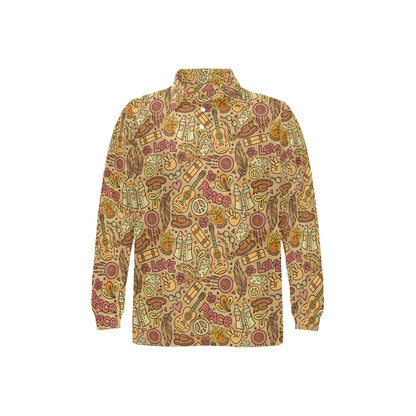 Hippie Print Design LKS305 Long Sleeve Polo Shirt For Men's