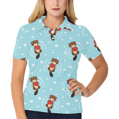 Sea Otter Cute Pattern Print Design 04 Women's Polo Shirt