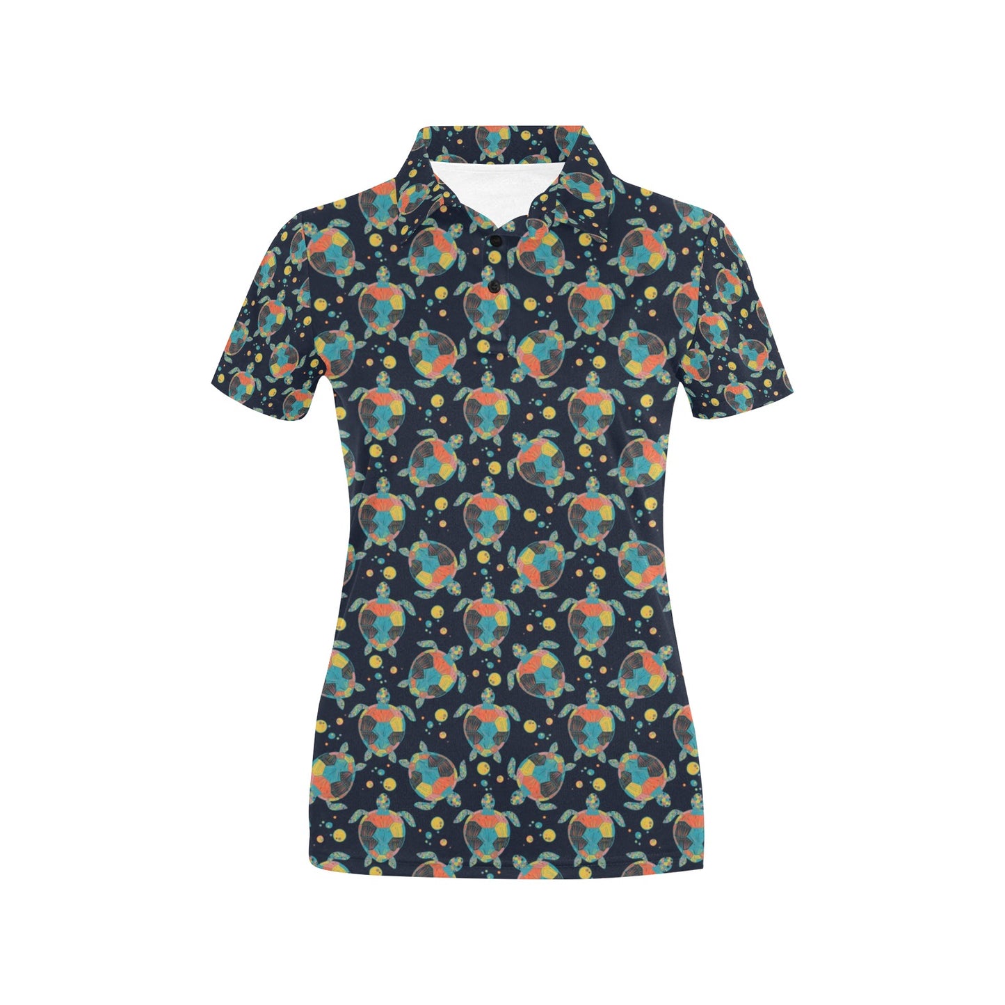 Sea Turtle Colorful with bubble Print Women's Polo Shirt