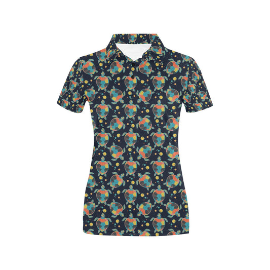 Sea Turtle Colorful with bubble Print Women's Polo Shirt