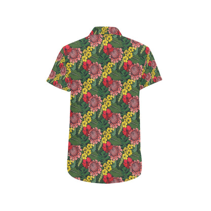 Summer Floral Print Design LKS305 Men Short Sleeve Button Up Shirt
