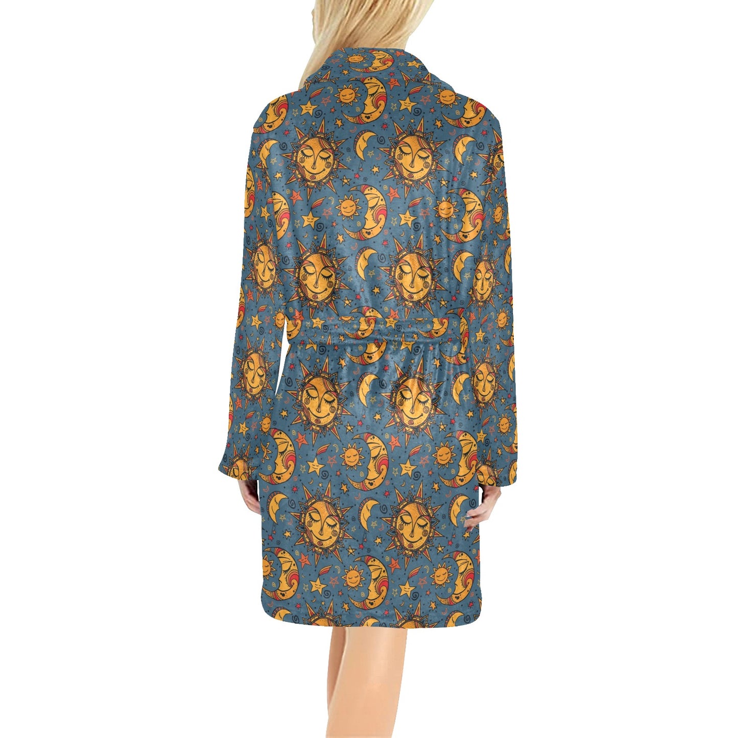 Celestial Moon Sun Pattern Print Design 02 Women's Fleece Robe