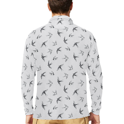 Swallow Bird Pattern Print Design 04 Long Sleeve Polo Shirt For Men's