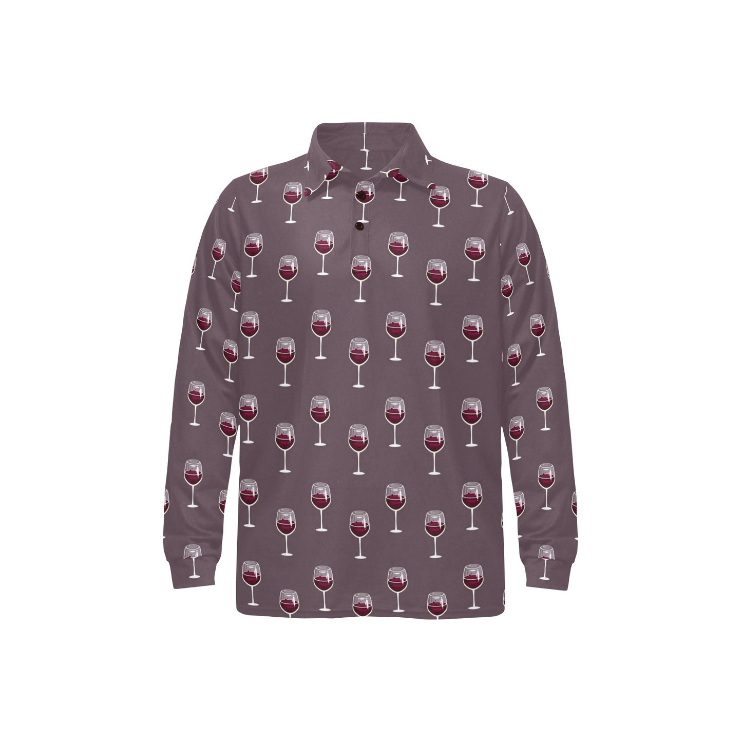 Wine Glass Pattern Print Design LKS305 Long Sleeve Polo Shirt For Men's