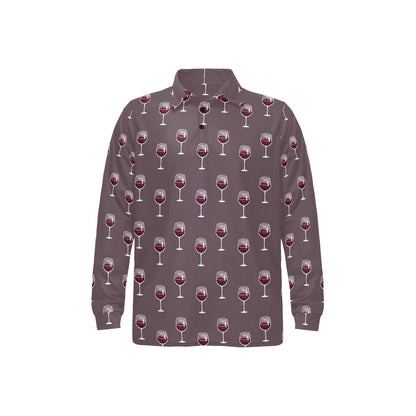 Wine Glass Pattern Print Design LKS305 Long Sleeve Polo Shirt For Men's