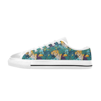 Tiger Tropical Print Design LKS301 Women's White Low Top Shoes
