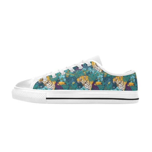 Tiger Tropical Print Design LKS301 Women's White Low Top Shoes