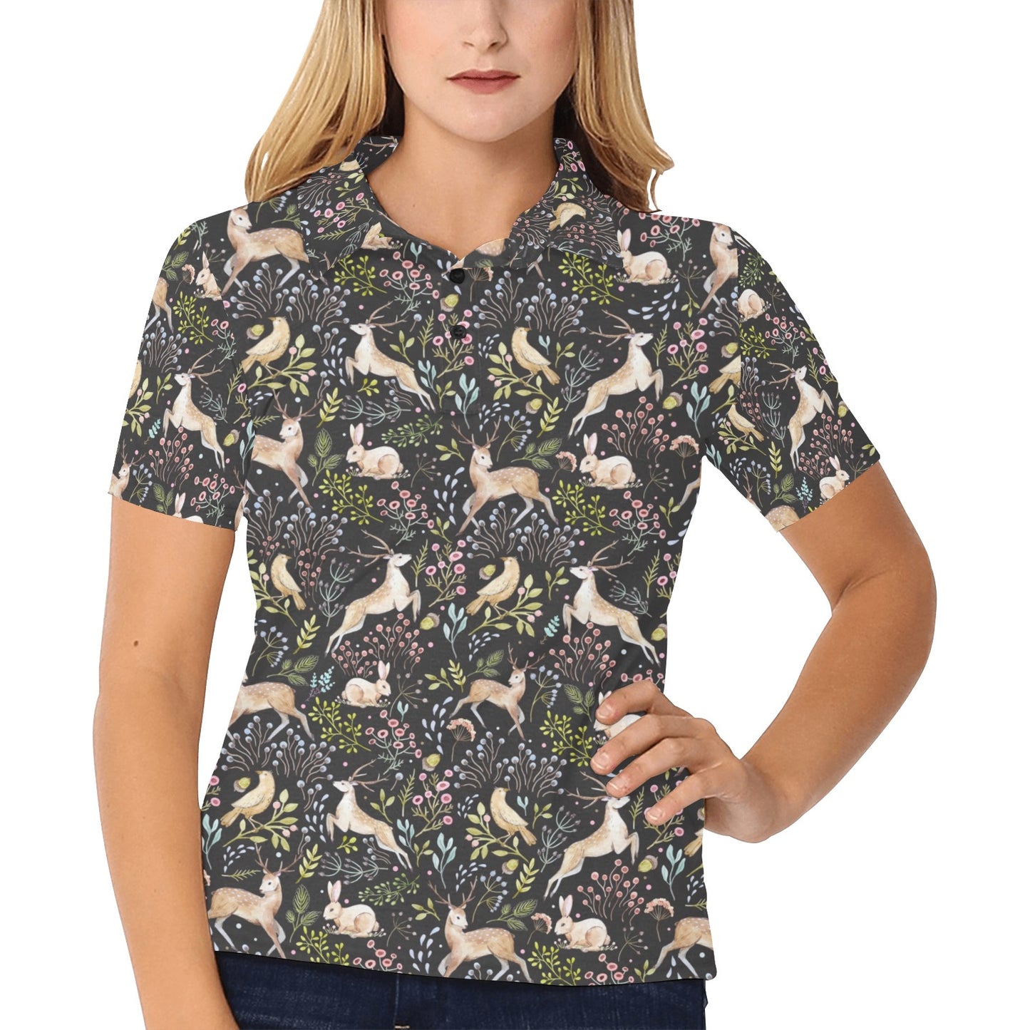 Deer Floral Jungle Women's Polo Shirt