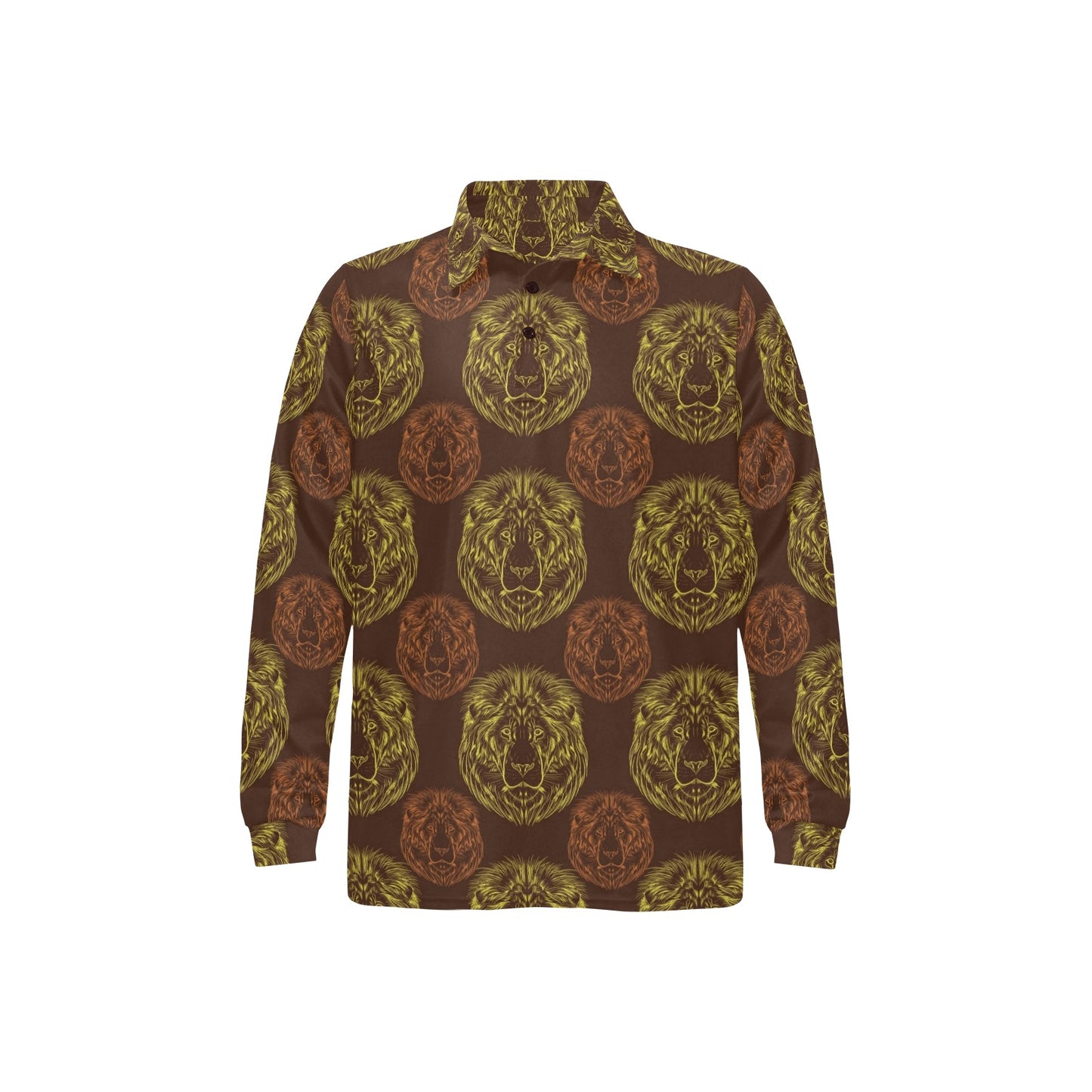 Lion Pattern Print Design 04 Long Sleeve Polo Shirt For Men's