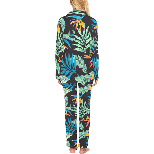 Tropical Palm Leaves Hawaiian Flower Women's Long Pajama Set