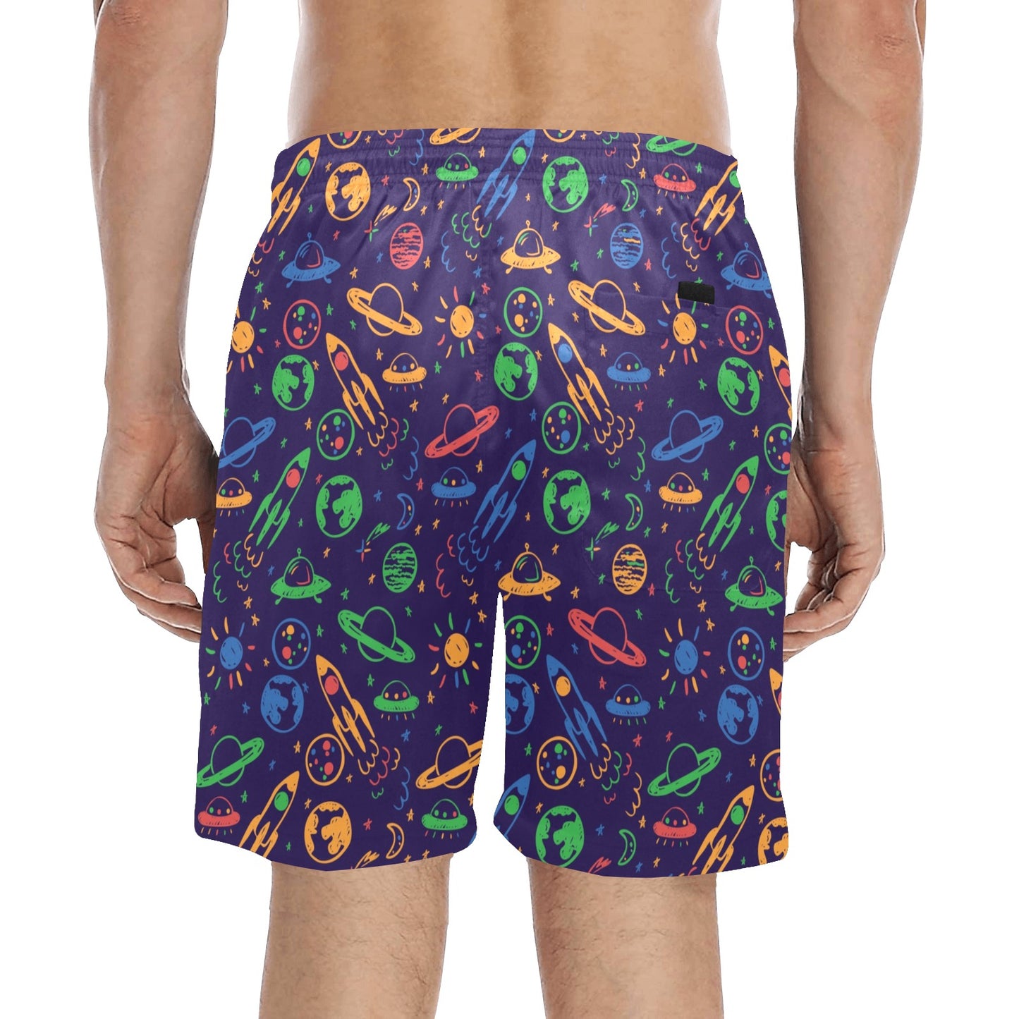 UFO Space Rocket Print Design LKS302 Men's Swim Trunks Beach Shorts