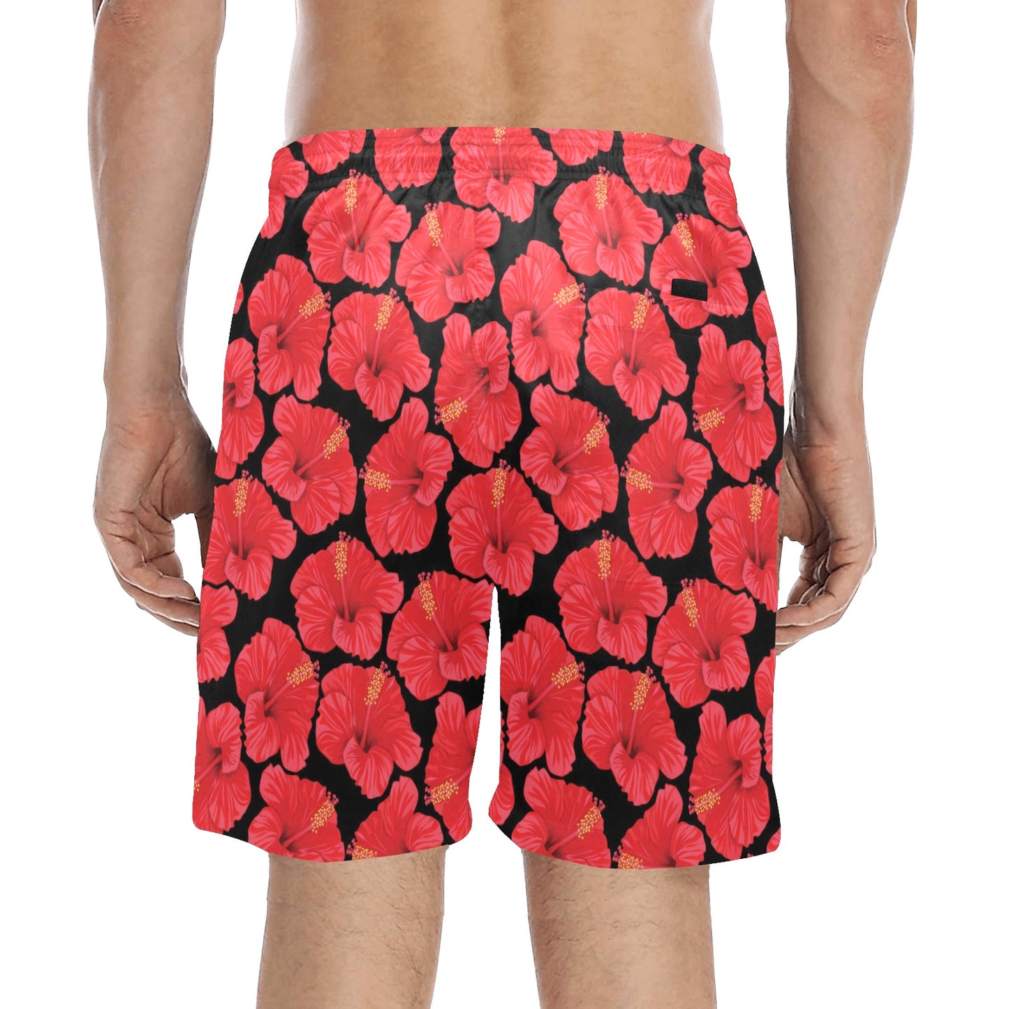 Hibiscus Red Pattern Print Design LKS306 Men's Swim Trunks Beach Shorts