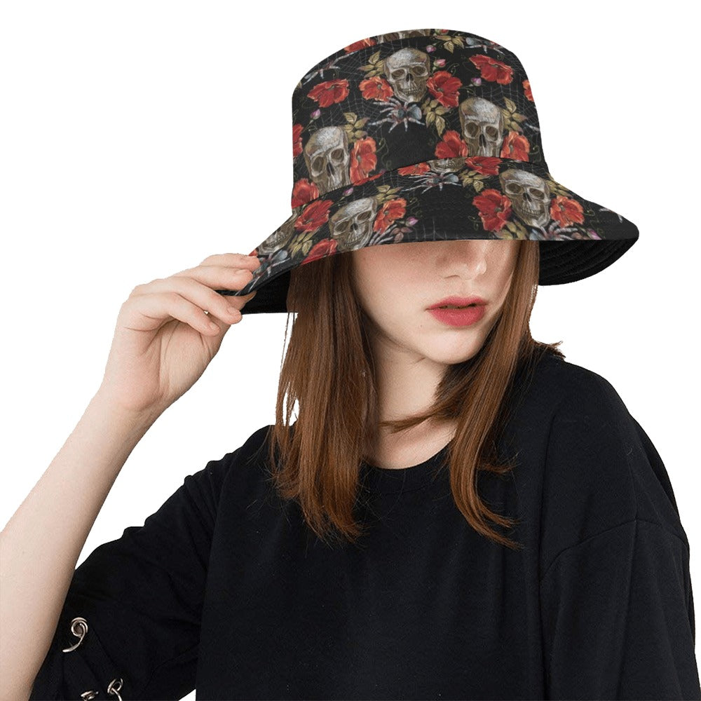 Spider Web Skull Rose Print Design LKS305 Unisex Bucket Hat