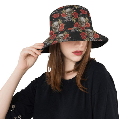 Spider Web Skull Rose Print Design LKS305 Unisex Bucket Hat