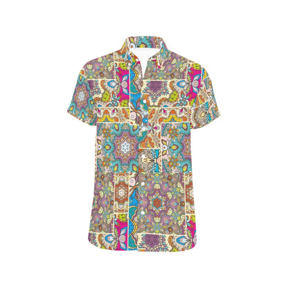 Patchwork Print Design LKS402 Men Short Sleeve Button Up Shirt
