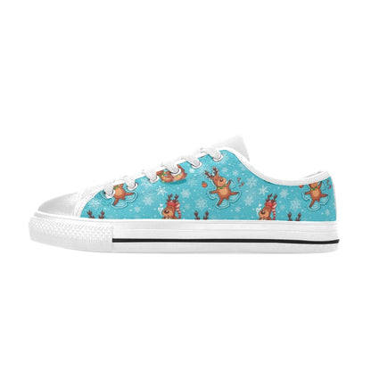 Reindeer Print Design LKS402 Women's White Low Top Shoes