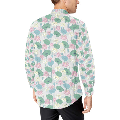 Water Lily Print Design LKS305 Men's Long Sleeve Dress Shirt