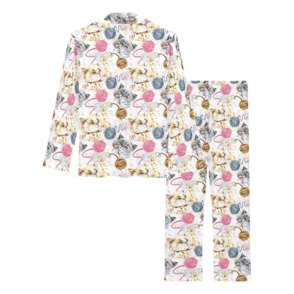 Cat Playing Yarn Pattern Print Design 07 Women's Long Pajama Set