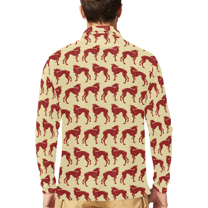 Whippets Print Design LKS301 Long Sleeve Polo Shirt For Men's