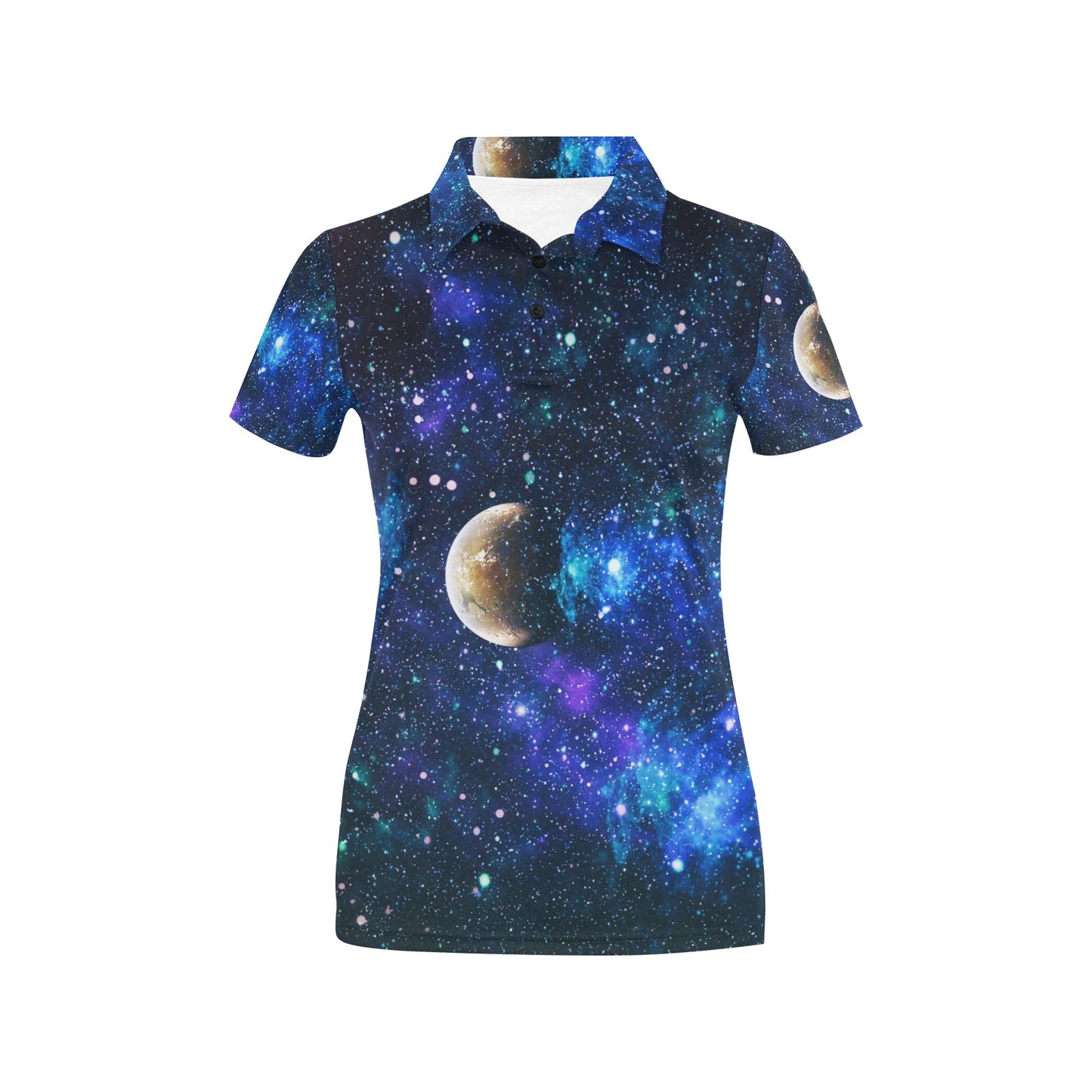 Galaxy Stardust Planet Space Print Women's Polo Shirt