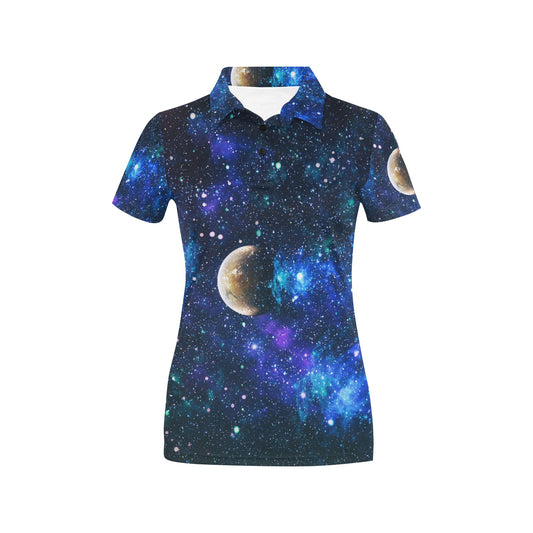 Galaxy Stardust Planet Space Print Women's Polo Shirt