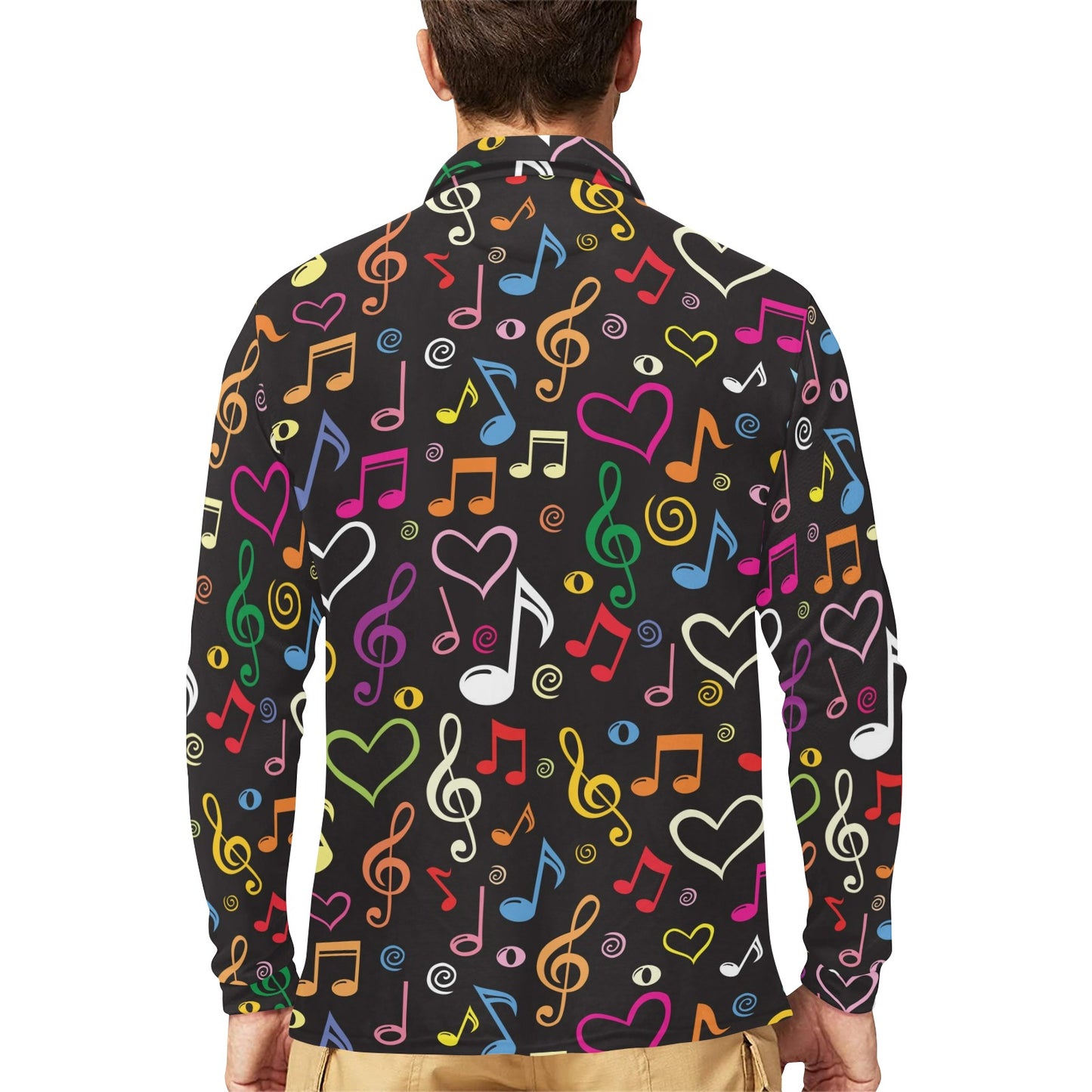 Music note Pattern Print Design A01 Long Sleeve Polo Shirt For Men's
