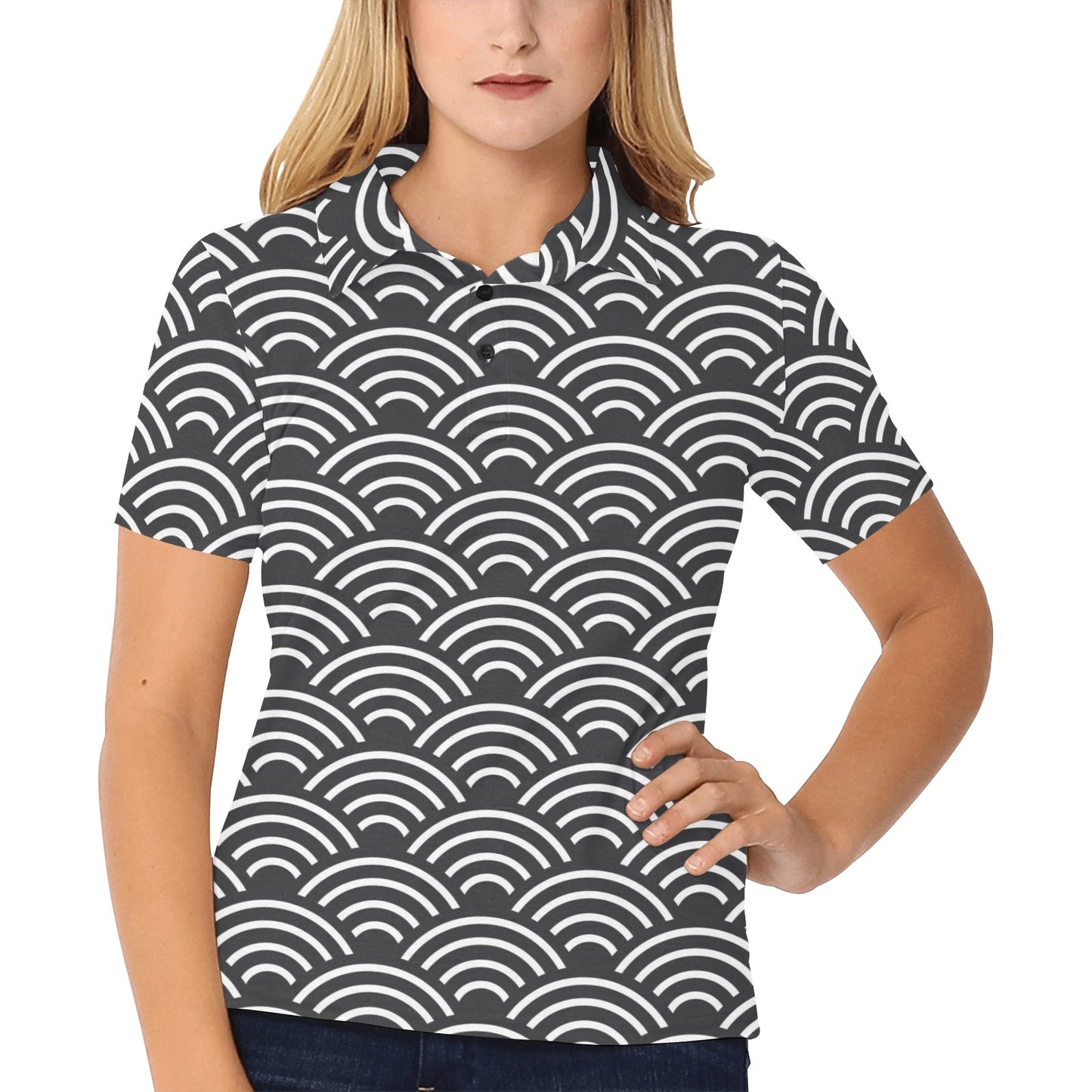 Scales Black White Pattern Print Design 03 Women's Polo Shirt
