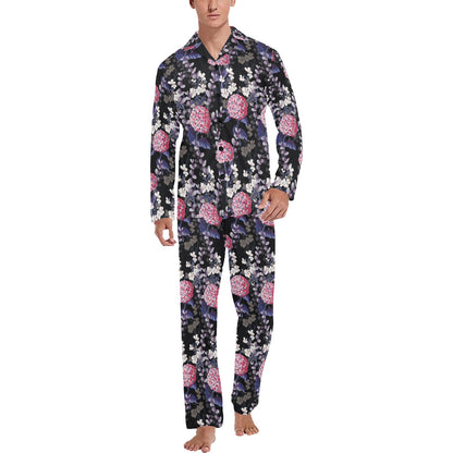 Hydrangea Pattern Print Design HD04 Men's Long Pajama Set