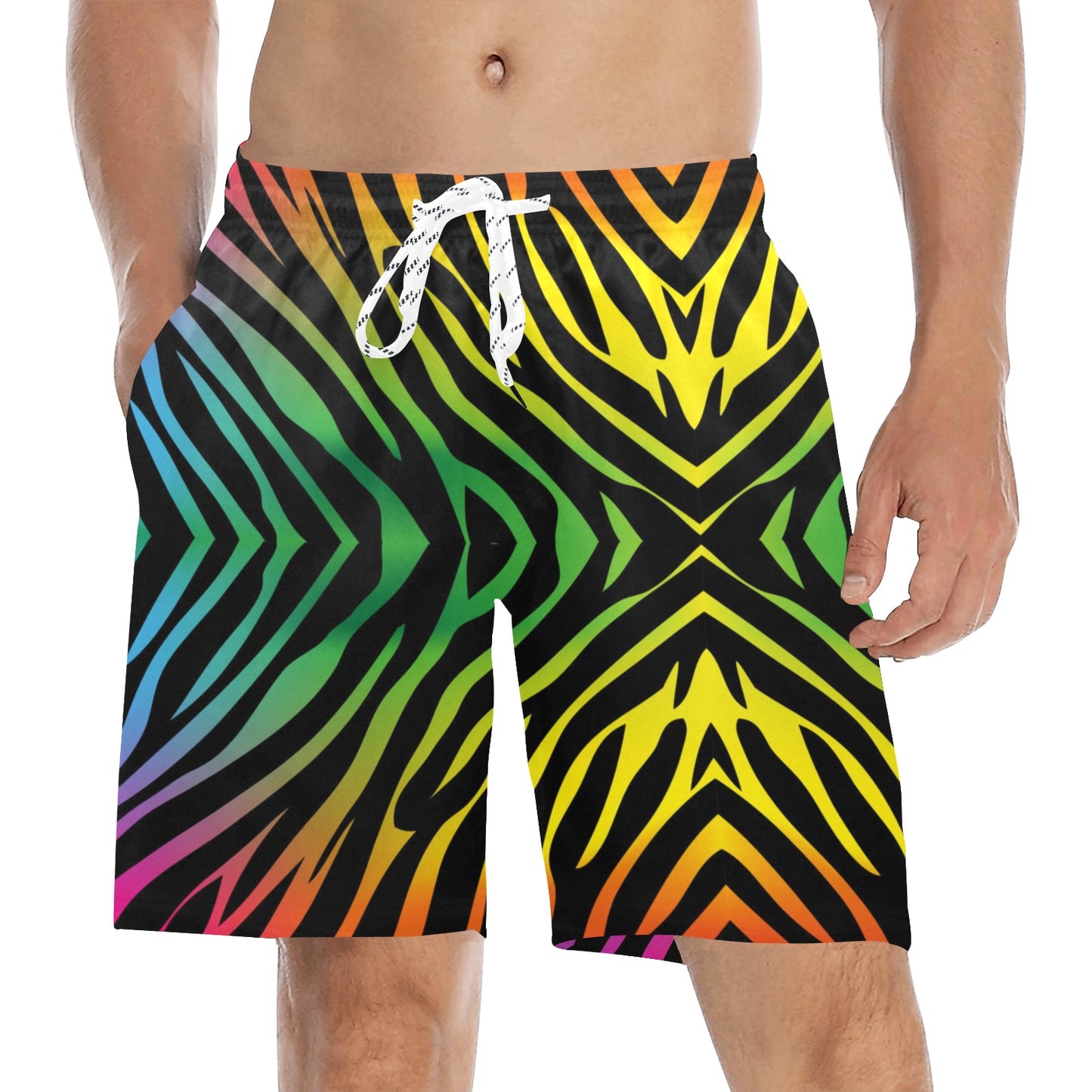 Rainbow Zebra Themed Print Men's Swim Trunks Beach Shorts