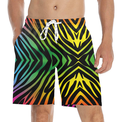 Rainbow Zebra Themed Print Men's Swim Trunks Beach Shorts