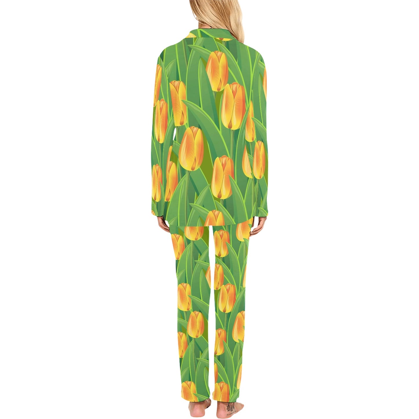 Tulip Orange Pattern Print Design TP07 Women's Long Pajama Set