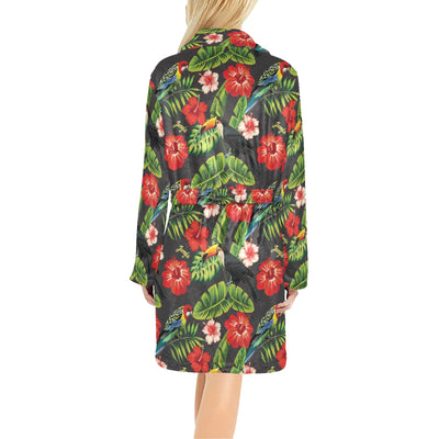 Hibiscus Red With Parrotprint Design LKS303 Women's Fleece Robe