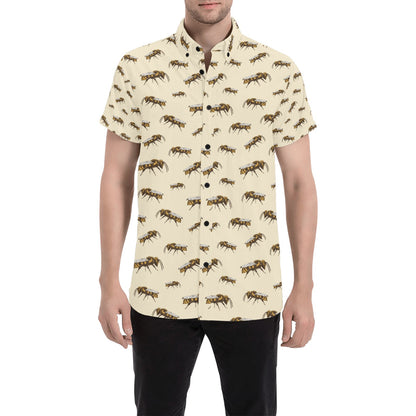 Bee Print Design LKS306 Men Short Sleeve Button Up Shirt