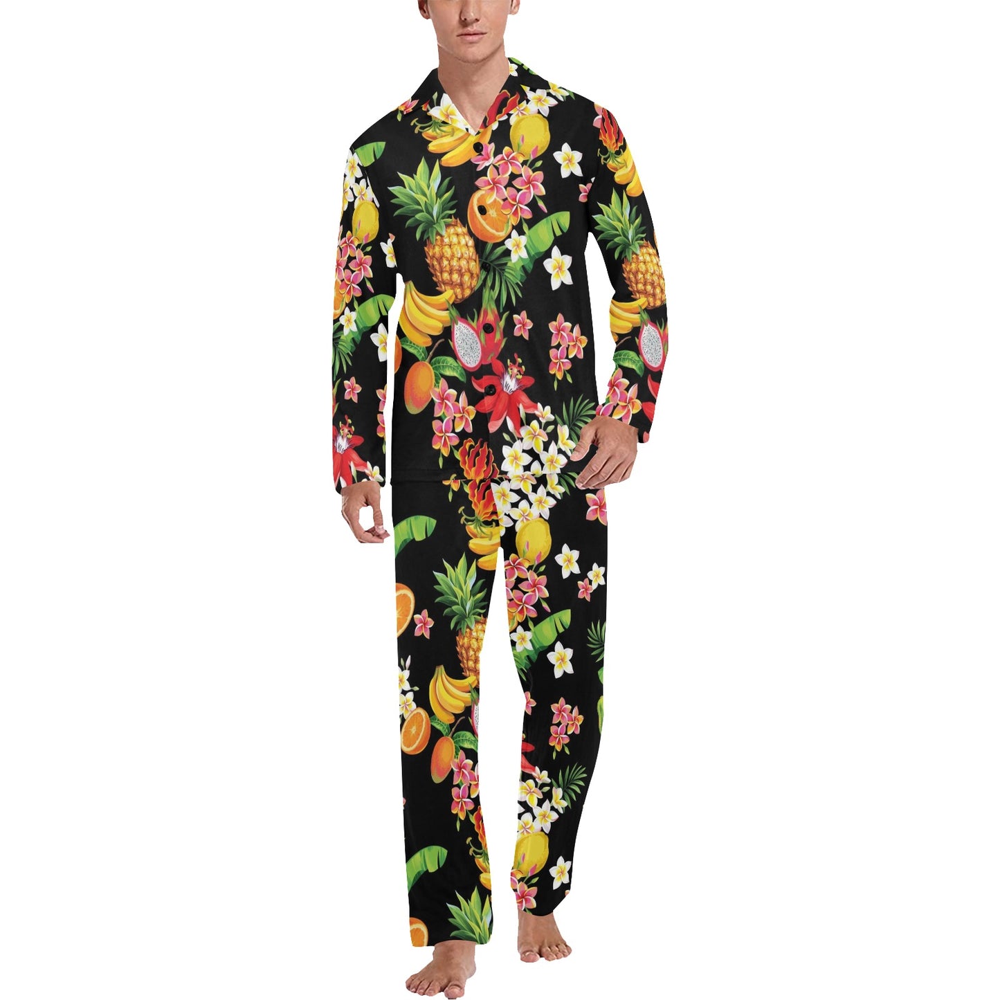 Tropical Fruits Pattern Print Design TF02 Men's Long Pajama Set