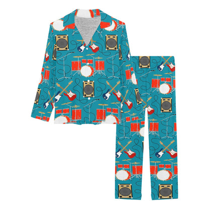 Drum Set Guitar Pattern Print Design 02 Women's Long Pajama Set