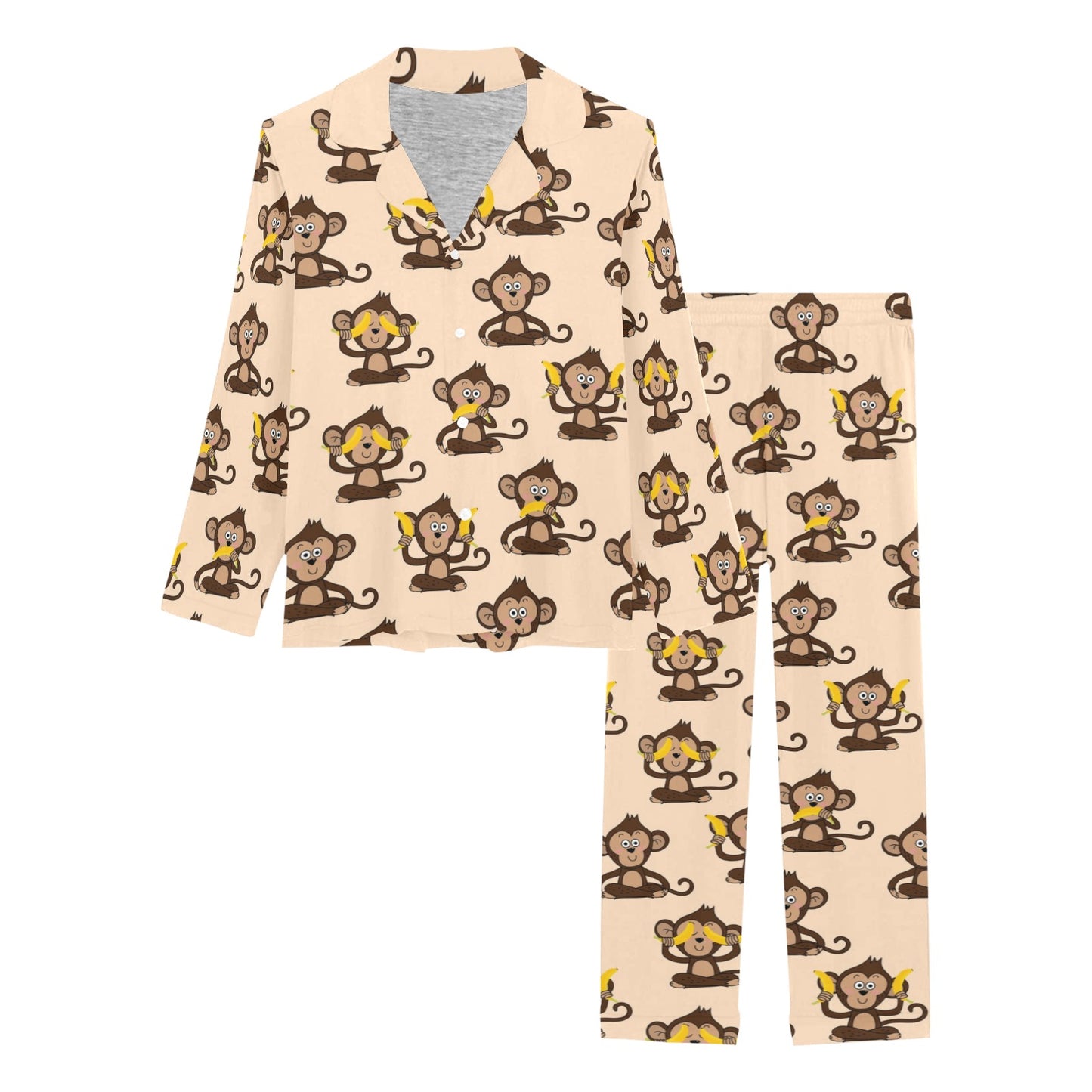 Monkey Pattern Print Design 03 Women's Long Pajama Set