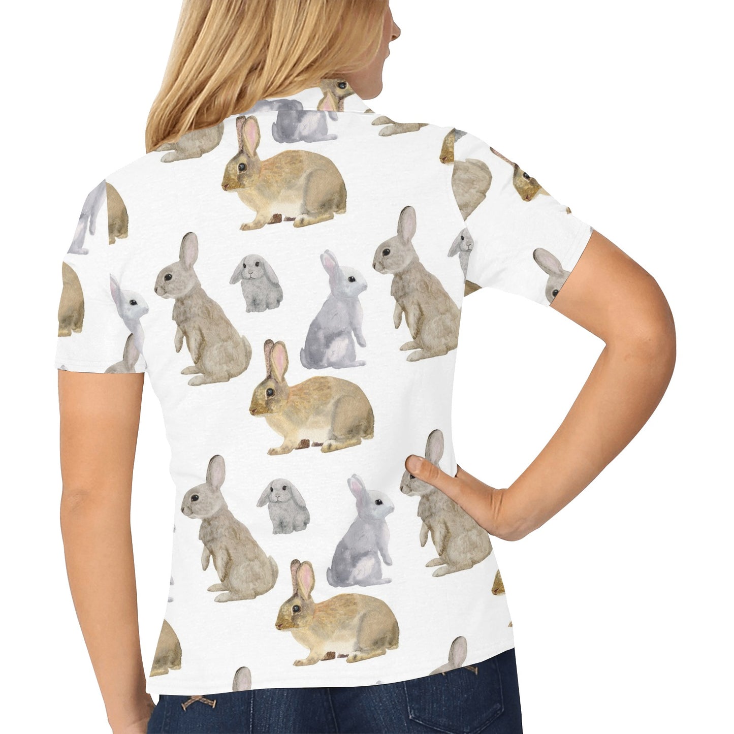 Rabbit Pattern Print Design 02 Women's Polo Shirt