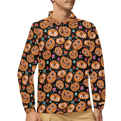 Halloween Print Design LKS402 Long Sleeve Polo Shirt For Men's
